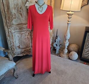 Attitudes by Renee Coral V-Neck Maxi Dress with Elbow Sleeves